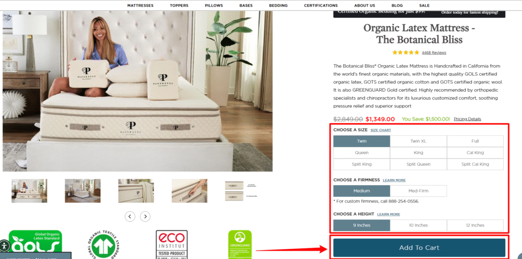 PlushBeds mattress product page