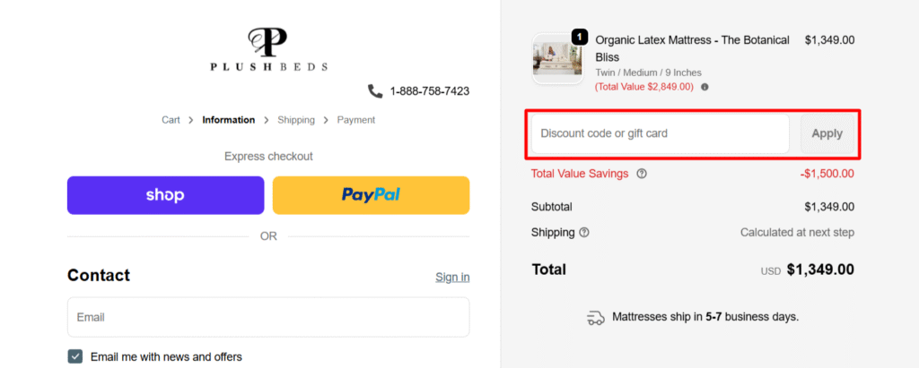 Plushbeds coupon section